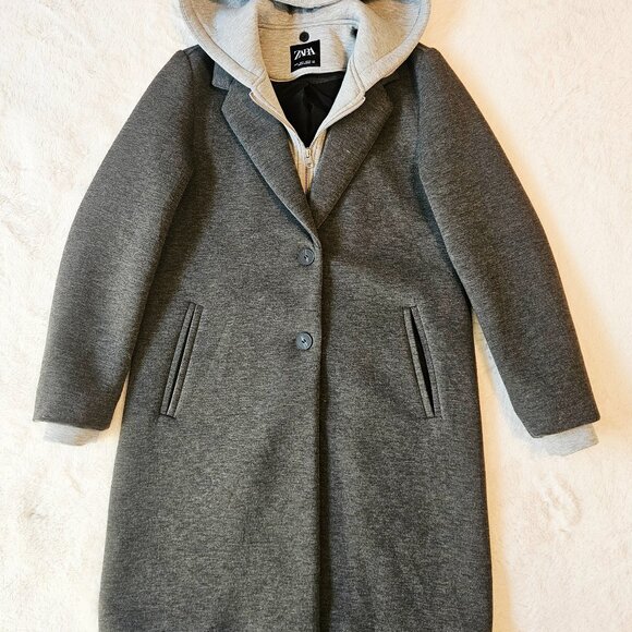 Zara Women's Contrast Hooded Coat Detachable Hood and Cuffs Size M - Picture 3 of 8